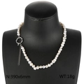 Collar de perlas barrocas de agua dulce con cierre de acero, mide 390x6mm - Color Acero (KN229602-Z)