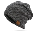 Berretto grigio in maglia a nido d'ape con etichetta in pelle per inverno uomo - Taglia unica / grigio scuro