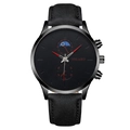 Fashionable black quartz watch for men featuring a moon design dial and red leather strap - Red Hands Black Strap