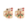 Festive Christmas gift box and hot drink enamel stud earrings for holiday fashion - Beige Cup Stud Earrings