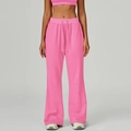 Pantalón deportivo rosa para mujer con cintura alta, cordón y pernera ancha recta - M / rosa intenso