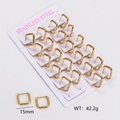Bulk set of 15mm gold stainless steel geometric hoop earrings on display card - Square / Gold