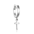Minimalist 925 sterling silver hoop earrings with a polished cross pendant on white back - Inner Diameter 8MM - Single / Platinum