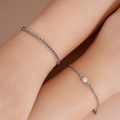 Set di due bracciali in acciaio argento con catena groumette e pietra in zircone lucido - 6078501hb