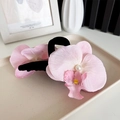 Elegant silk orchid hair claw clip in soft pink with pearl center and black base - Claw Clip Light Pink