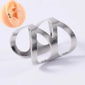Silver stainless steel hollow geometric crisscross ear cuff earring for cartilage - Waterdrop Hollow