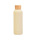 Botella térmica de acero inoxidable crema mate con tapa de bambú natural en blanco - Color Crema Mate