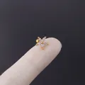 Golden daisy flower ear stud with clear marquise zircons and screw ball back - Gold White (2#)