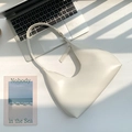 Chic cream white PU leather crescent hobo bag with minimalist shoulder strap - White