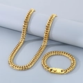 Golden titanium steel jewelry set featuring a double-woven Cuban chain and snap buckle - 11mm Style A / Bracelet 21CM / Gold