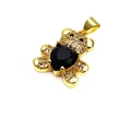 Golden teddy bear pendant with black heart zircon and clear micro-pave stones - Style B Black