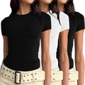 Eng anliegendes Langarm-T-Shirt-Set für Damen in Schwarz und Weiß im Streetstyle - XS / Oberteile / 3 Stück/Packung (Kurzarm) / Schwarz, Schwarz und Weiß Kombination