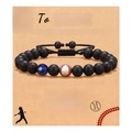 Adjustable black matte beaded bracelet for son with baseball bead and card - Baseball + Blue Tiger Eye