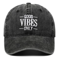 Vintage washed denim baseball cap with Good Vibes Only white letter embroidery - One Size / Black