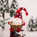 Christmas Gnome candy basket sitting in a red vintage truck model with knitted snowflake hat - Red