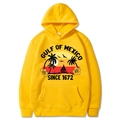 Ginger yellow Gulf of Mexico Beach hoodie with tropical print and kangaroo pocket - Yellow