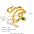 Chic 18K gold plated stainless steel snake ring with green stone eyes on white background - Snake Open Ring - Gold Green