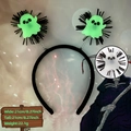 Detail view of Halloween headband with green ghost springs and size specifications - Glow-in-the-dark Ghost