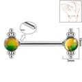 Silver stainless steel nipple ring with yellow-green gradient gemstone and 10mm bar length - 1.6x14mm (Threadless) / Style 5-Green Glitter