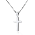 Silver stainless steel double cross pendant necklace with box chain for men - Single Layer / Steel