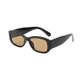 Gafas de sol ovales retro con montura negra brillante y cristales marrones para mujer - Montura Negra Lentes de Té