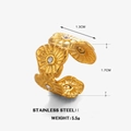 Golden stainless steel floral ring for women with 1.3cm width and 1.7cm diameter specs - White Zirconia