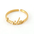 Adjustable 18K gold-plated stainless steel ring featuring a stylish smile letter design - Smile Style (Z447) / Gold