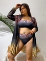 Driedelige bikini-set met luipaardprint, verloopkleuren en doorschijnende strandcover-up - XL / Gradiënt Luipaard