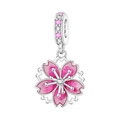 Pink enamel Sakura charm in 925 silver with cubic zirconia for DIY bracelets - Spinning Cherry Blossom