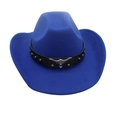 Classic royal blue western cowboy hat with silver longhorn bull head metal emblem decoration - One Size (57cm) / Sapphire Blue
