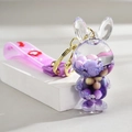 Purple acrylic rabbit keychain with colorful floating beads and a lavender wrist strap - Gradient Rope + Colorful Bead Milk Tea Cup / Rabbit with Strap [Purple]