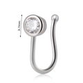 Silver non-piercing flower nose ring with 3.7mm sparkling crystal and curved copper bar - Round White Zirconia