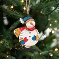 Hand-painted snowman wooden ornament with blue hat and polka dot scarf for Christmas tree - Wooden Snowman Style A