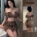 Set sexy due pezzi leopardato con top allacciato al collo e gonna arricciata - Taglia unica / Stampa leopardata