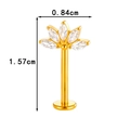 Gold titanium flat back flower piercing stud with lotus marquise gems, 1.57cm length - Lotus Petal Style (T2527-5) / Gold