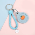 Cute light blue PU leather key fob case with pumpkin charm and braided strap - Hand Strap Style - Pumpkin