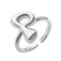 Adjustable silver letter R open ring with polished metal finish for women - Letter P