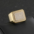 Luxury hip hop men's gold plated square signet ring with micro paved clear zircon crystals - US 7 / 16.5mm(KR111021-MZOZ) / Gold