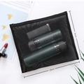 Portable black mesh zipper travel organizer bag for toiletries and cosmetics - Model 06 Flat Large