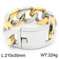 Grosso bracciale a catena cubana bicolore oro e argento da 30mm in acciaio lucido - Bracciale a Catena Cubana (KB190949-KJX) / Bracciale Bicolore