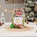 Green burlap Christmas drawstring gift bag with 3D snowman applique and pine tree detail - J-23 Snowman Classic Bag