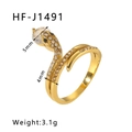 Detail van verstelbare gouden slangenring met 5mm zirkonia en glanzende micro-pave accenten - US 6 / Slang Pavé Zirkoon Stijl(HF-J1491-G)