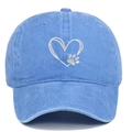 Close-up of heart and paw embroidery on light blue washed cotton baseball cap - Adjustable / Light Blue