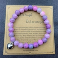 Purple pink zebra stone beaded bracelet with heart charm on a kraft gift card - Purple Textured With Card
