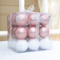 Set di palline di Natale rosa e bianche con motivi a fiocchi di neve in confezione - Serie Rosa 6cm-27 Palle