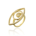 Macro view of 18K gold eye-shaped ring featuring detailed pavé cubic zirconia setting - Open Adjustable/2pcs Set / Gold
