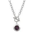 Silver O-chain necklace with a round purple crystal pendant and OT buckle closure - Silver Purple Gemstone Style (KN229692-Z)