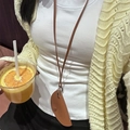 Minimalist brown leather crescent mini neck bag with silver metal ring and snap closure - Semicircle Eyeglasses Bag (29#) / 29# Necklace-Coffee