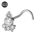 G23 titanium nose screw with a decorative flower cluster of clear crystals and beads - Large Stone With Radial Cluster (Style 12 5-Shaped) / 0.8x7mm