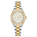 IBSO elegante Damen-Quarzuhr mit zweifarbigem Armband in Silber Gold und Kristall-Lünette - Weißes Zifferblatt Goldgehäuse